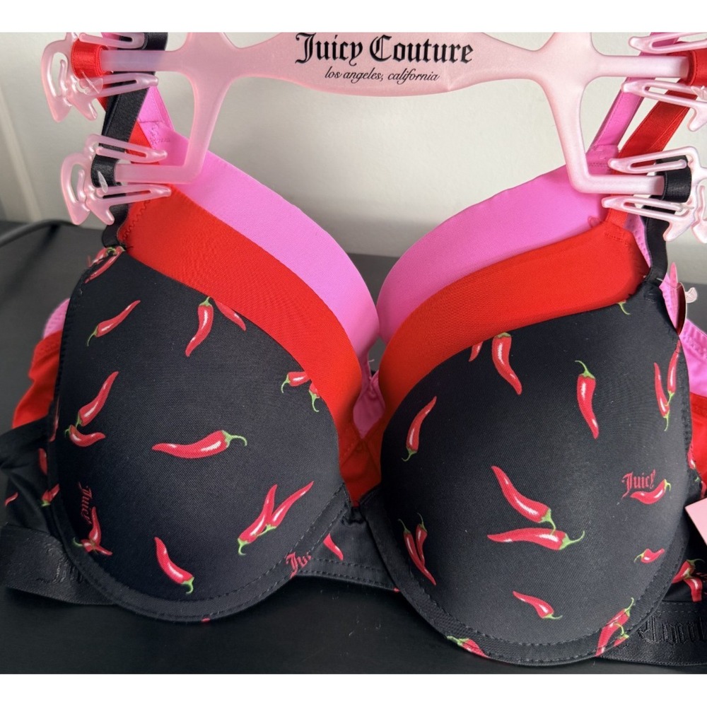 Juicy Couture Chili Pepper Push-Up Bra 3 Pack 34B NWT Underwire Padded Valentine